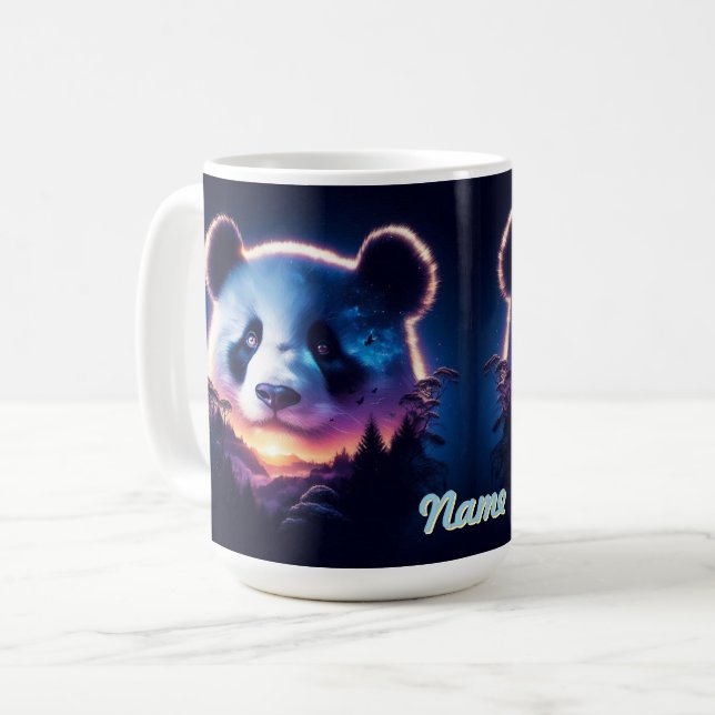 Panda Face with Surreal Forest and Sunset  Coffee Mug (Front Left)