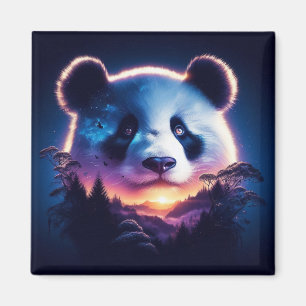 Panda Face with Surreal Forest and Sunset Magnet