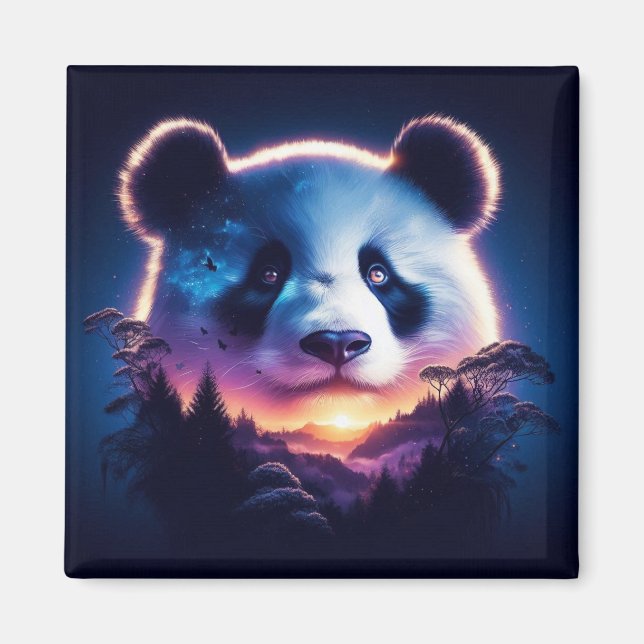 Panda Face with Surreal Forest and Sunset  Magnet (Front)