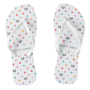 Panda faces and flower print flip flops
