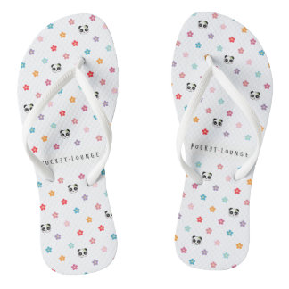 Panda faces and flower print flip flops