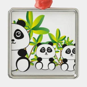 Panda Family Metal Ornament
