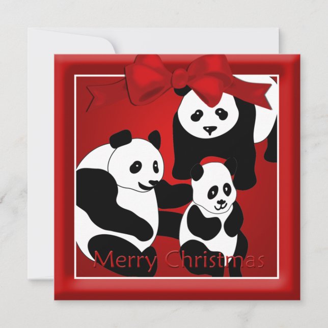 Panda Family of Three  Christmas Greeting Holiday Card (Front)