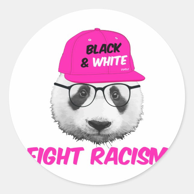PANDA FIGHT RACISM CLASSIC ROUND STICKER (Front)