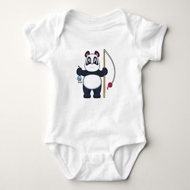 Panda Fisher Fish Fishing Baby Bodysuit (Front)