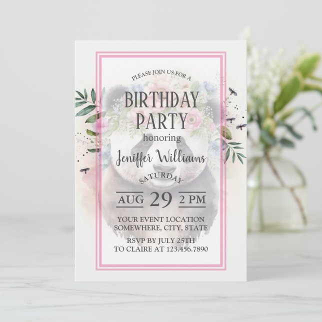 Panda Flowers Watercolor                    Invitation (Standing Front)