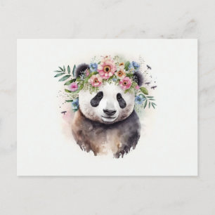Panda Flowers Watercolor                         Postcard