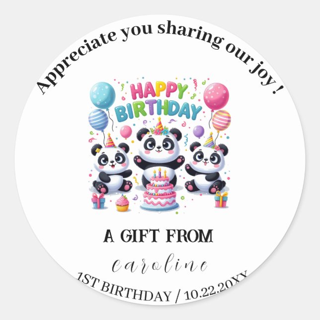 Panda  for Birthday Celebration  Classic Round Sticker (Front)