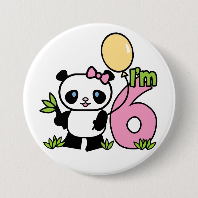 Panda Girl 6th Birthday 7.5 Cm Round Badge (Front)