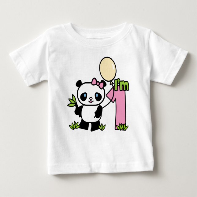 Panda Girl First Birthday Baby T-Shirt (Front)