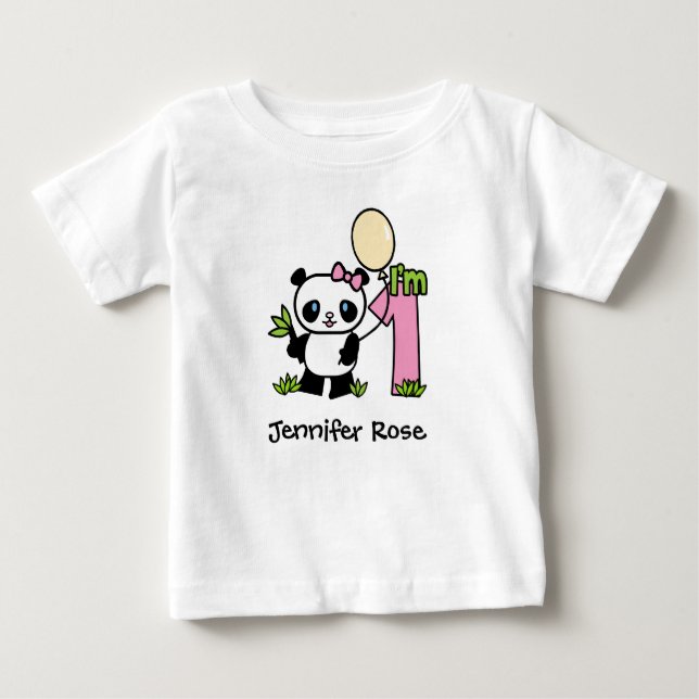 Panda Girl First Birthday Baby T-Shirt (Front)