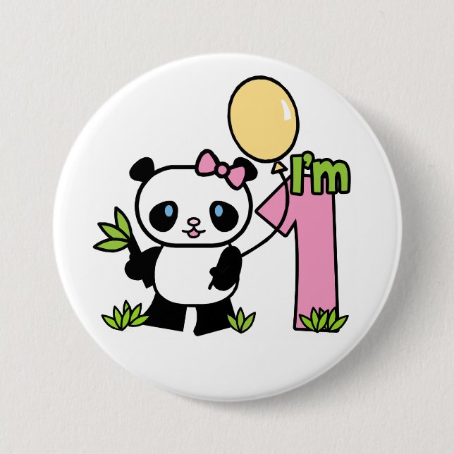 Panda Girl First Birthday Button (Front)