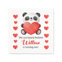 Panda Girl with Hearts Valentine First Birthday In