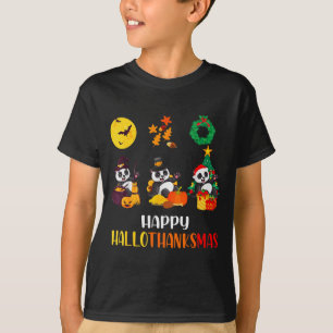 Panda Halloween Christmas Happy Hallothanksmas Pan T-Shirt