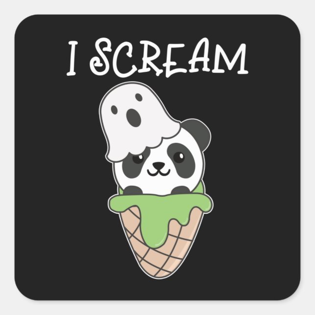 Panda Halloween Ghost I Scream Ice Cream Pun Square Sticker (Front)