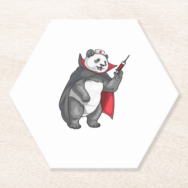 Panda Halloween Vampire Nurse Oversized T-Shirt Paper Coaster (Front)