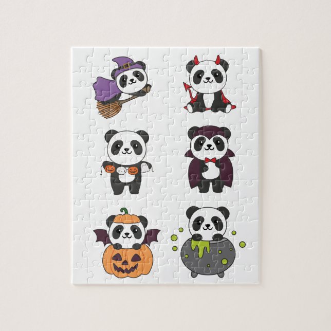 Panda Halloween Witch Devil Pumpkin Vampire Jigsaw Puzzle (Vertical)