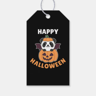 Panda Happy Halloween Pumpkin Bat Costume Gift Tag