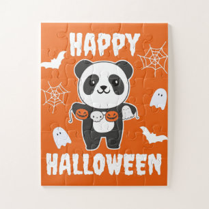 Panda Happy Halloween Pumpkin Bat Costume Jigsaw P Puzzle