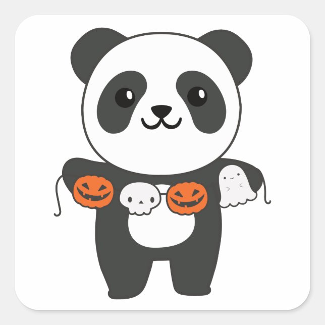 Panda Happy Halloween Pumpkin Bat Costume Square S Square Sticker (Front)