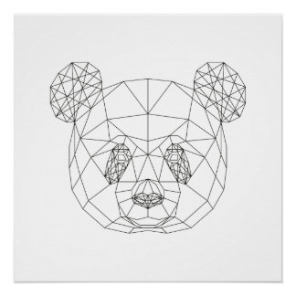 Panda Head Geometric Black White Modern Art Print