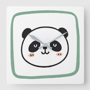 Panda head minimalist graphic icon square wall clock