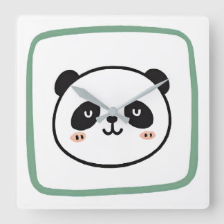 Panda head minimalist graphic icon square wall clock