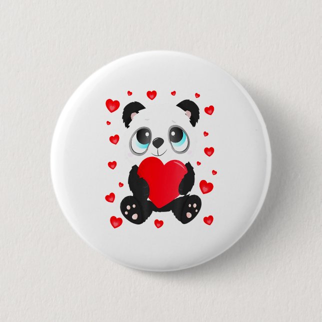 Panda Heart Valentines Day Girls Kids Women Bear L 6 Cm Round Badge (Front)