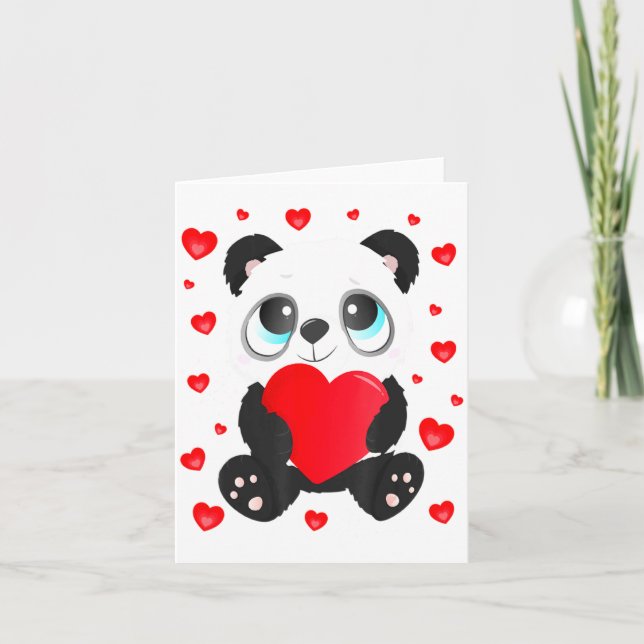 Panda Heart Valentines Day Girls Kids Women Bear L Card (Front)