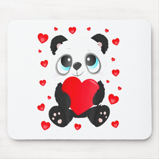 Panda Heart Valentines Day Girls Kids Women Bear L Mouse Pad (Front)