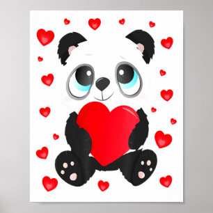 Panda Heart Valentines Day Girls Kids Women Bear L Poster