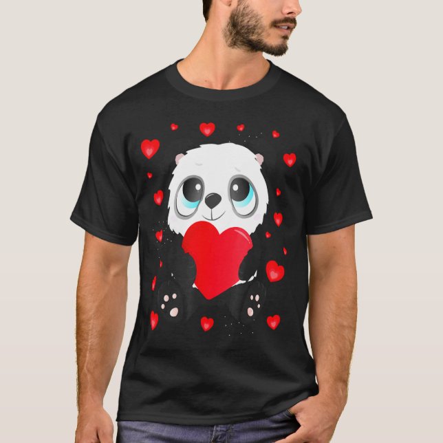 Panda Heart Valentines Day Girls Kids Women Bear L T-Shirt (Front)