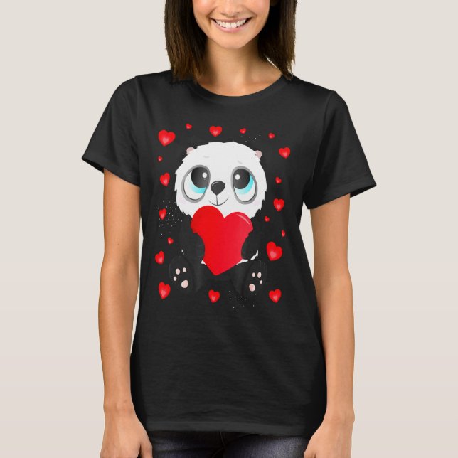 Panda Heart Valentines Day Girls Kids Women Bear L T-Shirt (Front)