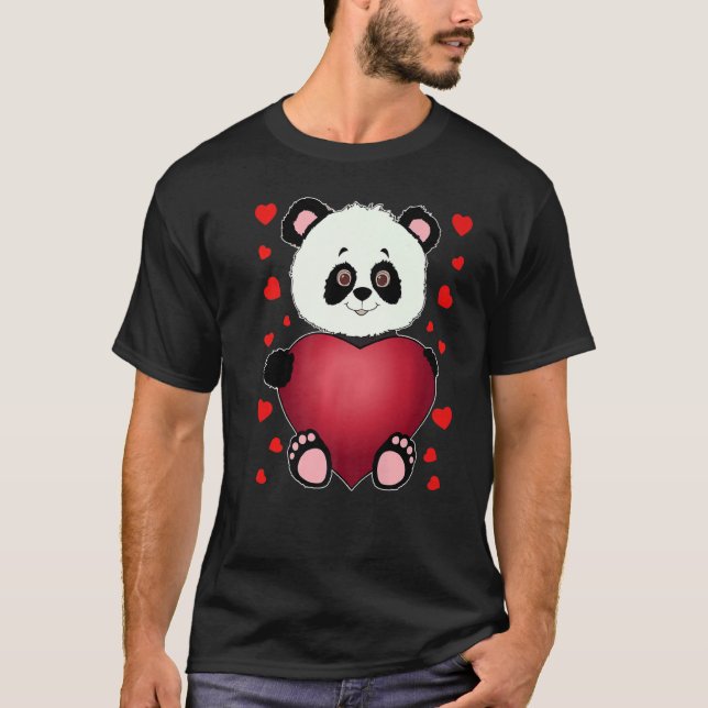 Panda Heart Valentines Day Girls Kids Women Bear T-Shirt (Front)