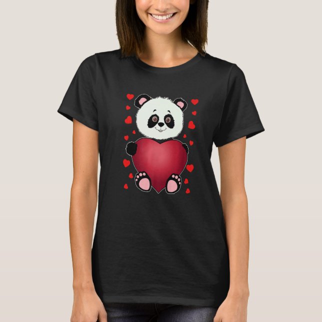 Panda Heart Valentines Day Girls Kids Women Bear T-Shirt (Front)