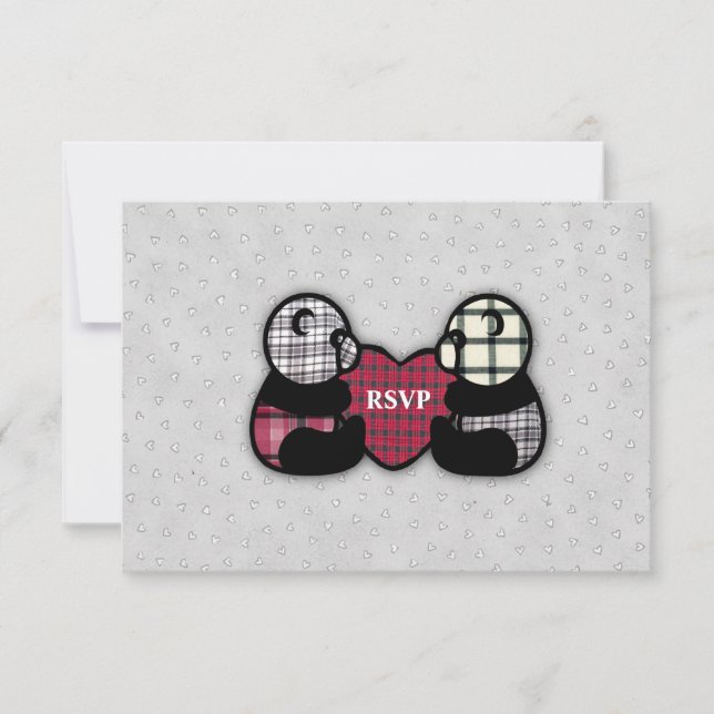 Panda Heart Wedding Reception RSVP Invitation (Front)