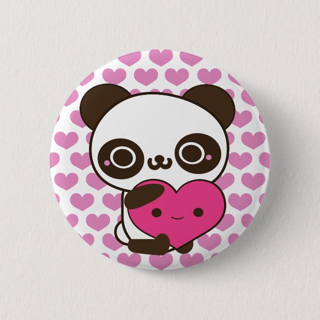Panda Hearts 6 Cm Round Badge (Front)