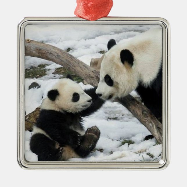 Panda High Five Metal Ornament (Front)