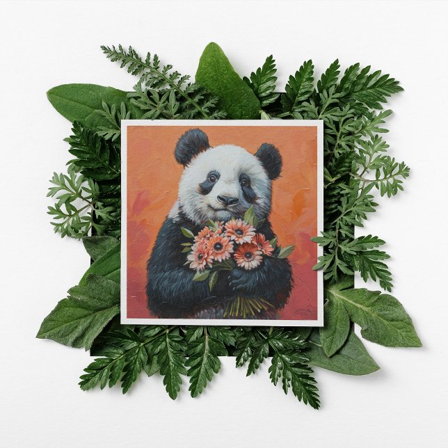 Panda holding flowers, customisable holiday card (Creator Uploaded)