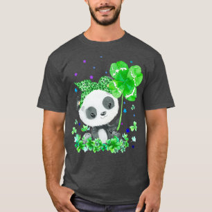 Panda Holding Shamrock Stars Cute St Patricks T-Shirt