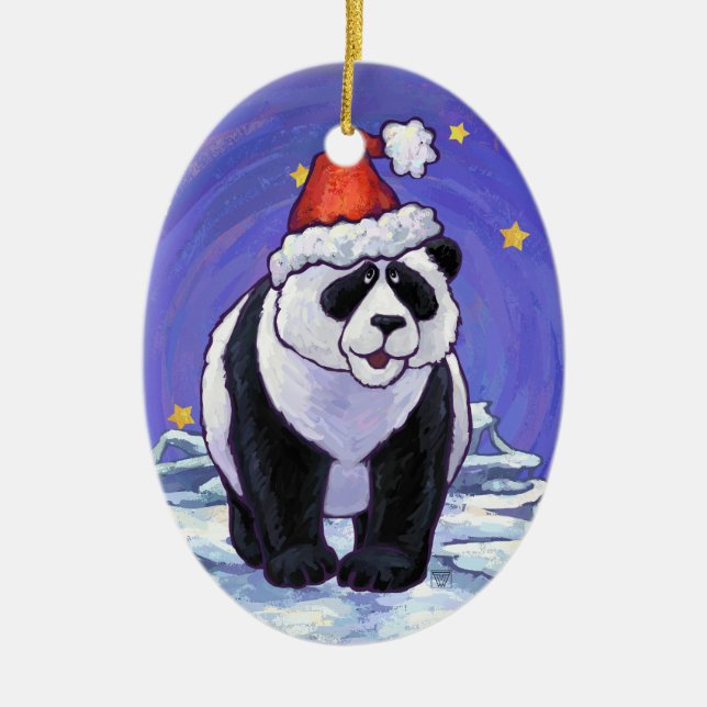 Panda Holiday Ceramic Tree Decoration (Front)