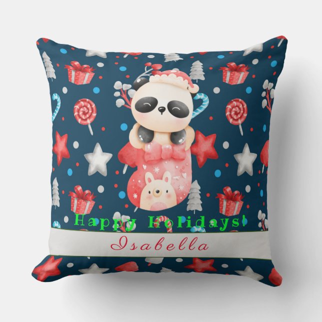Panda Holidays Customise Text and Name 20"X20" Cushion (Front)