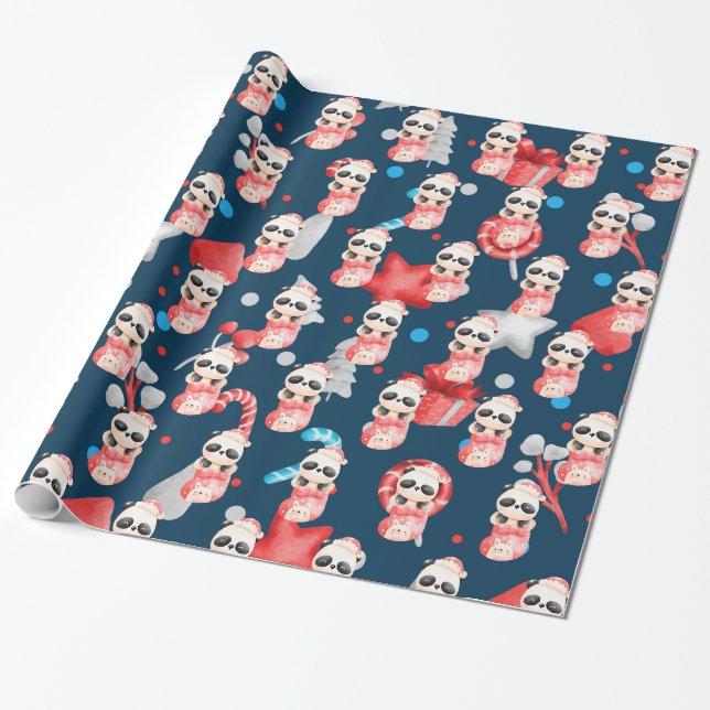 Panda Holidays Customise Wrapping Paper (Unrolled)