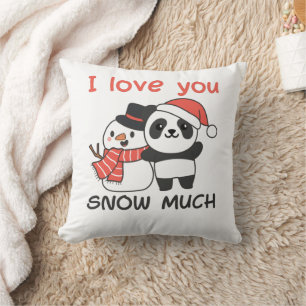 Panda I Love You Snow Much Snowman Pun Cushion