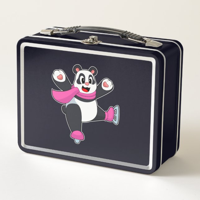 Panda Ice skating Ice skates Metal Lunch Box (Front)