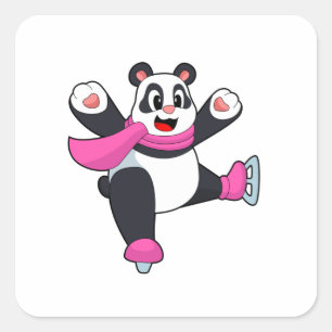 Panda Ice skating Ice skates Square Sticker
