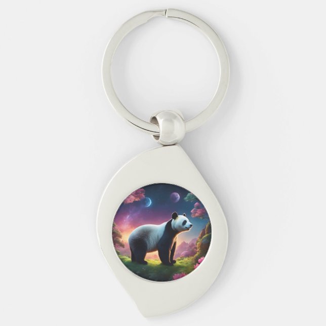 Panda in a Fantasy Garden Key Ring (Front)