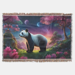 Panda in a Fantasy Garden Throw Blanket