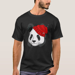 Panda In A Knitted Red Hat - Funny Panda - Bear T-Shirt