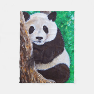 Panda in a Tree Painting Fleece Blanket